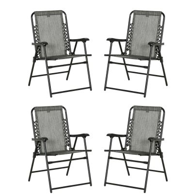 Outsunny  Pieces Patio Folding Chair Set, Outdoor Portable Loungers for Camping Pool Beach Deck, Lawn Chairs with Armrest Steel Frame, Mixed Grey