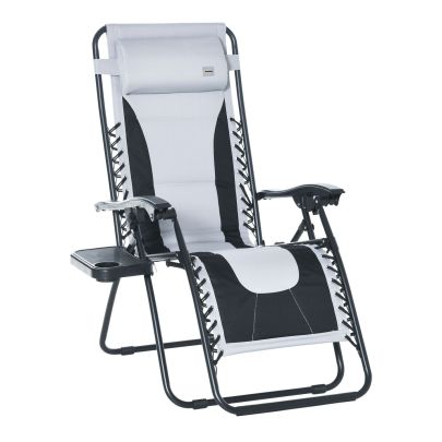 Outsunny Zero Gravity Chair, Folding Recliner, Patio Lounger with Cup Holder, Adjustable Backrest, Padded Pillow for Outdoor, Patio, Deck, Light Grey