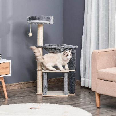  Cat Tree Tower Climbing Kitten Activity Center with Sisal Scratching Post, Grey