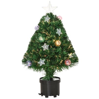 HOMCOM 2FT Pre-Lit Artificial Fibre Optic Christmas Xmas Tree w/ Lights Mini Decoration, Green