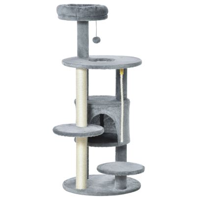  Cat Tree Tower Activity Center with Hanging Ball Toy Teasing Rope Dark grey