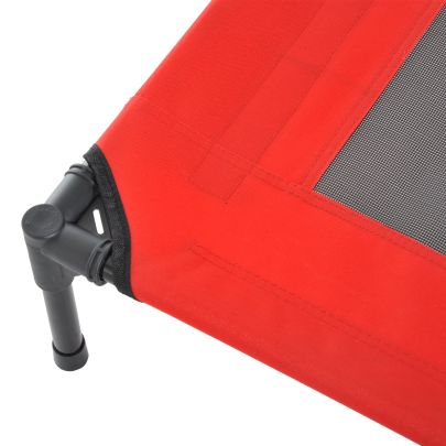  Elevated Pet Bed Portable Camping Raised Dog Bed w/ Metal Frame Black, Red (Small)
