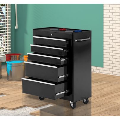  Steel 5-Drawer Rolling Tool Storage Cabinet Tool Chest Black