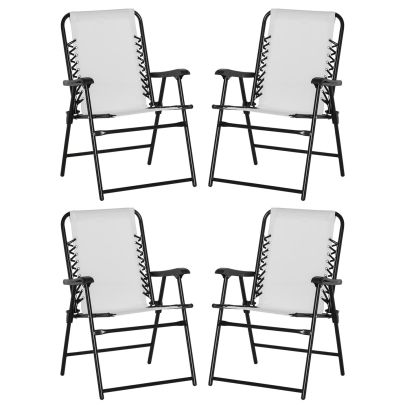 Outsunny  Pieces Patio Folding Chair Set, Outdoor Portable Loungers for Camping Pool Beach Deck, Lawn Chairs with Armrest Steel Frame, Cream White