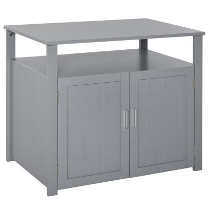  Inside Tabletop Side Table Cat Box Fixture w/ Magnetic Closing Door, Grey