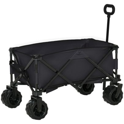 Outsunny Outdoor Folding Garden Trolley on Wheels, Capming Cargo Wagon Cart Trailer w/ Handle, Wheels for Beach Garden, Black