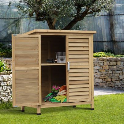  1.5 x 2.8ft Fir Wood Slatted Door Garden Storage Cabinet 