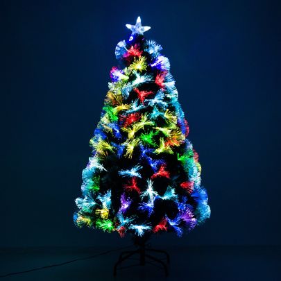  6ft Tall Artificial Tree Fiber Optic Colorful LED Pre-Lit Holiday Home Christmas Decoration with Flash Mode - Green