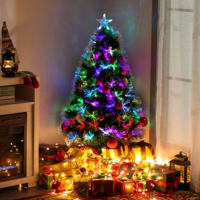   4ft Tall Artificial Tree Fiber Optic Colorful LED Pre-Lit Holiday Home Christmas Decoration with Flash Mode - Green
