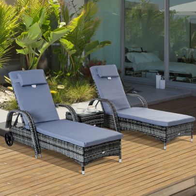  2 Seater Rattan Sun Lounger Set with Side Table-Grey