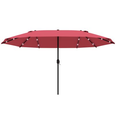  4.4m Double-Sided Sun Umbrella Patio Parasol LED Solar Lights Red