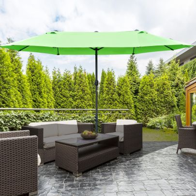  4.6M Sun Umbrella Canopy Double-sided Crank Sun Shade w/ Cross Base Green