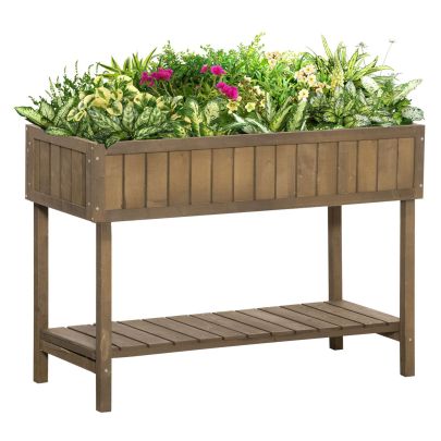 Outsunny Wooden Planter Raised Bed Container Garden Plant Stand Bed 8 Boxes 110L x 46W x 76Hcm Brown