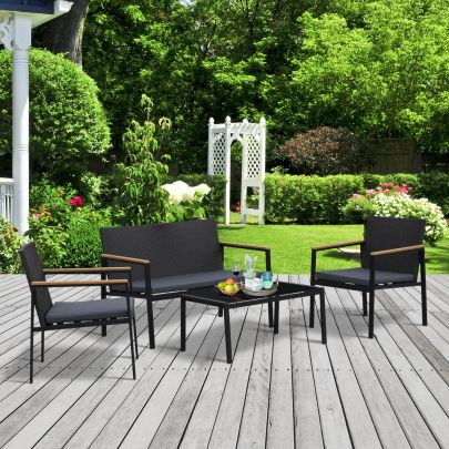  4-Seater Outdoor PE Rattan Table and Chairs Set Black