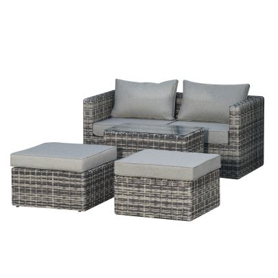  5 Pcs Rattan Garden Furniture Set Tall Glass-Top Table Aluminium Frame Grey