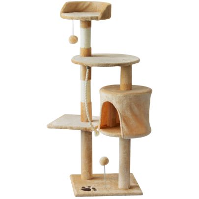  40Lx 40Wx114H cm Cat Tree House Scratching Post Ball, Beige