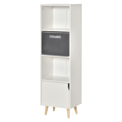  3 Tier Bookcase w/Doors White Wooden Bookshelf Display Cabinet for Home Office