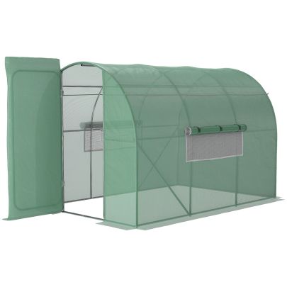 Outsunny Large Walk-In Greenhouse, Plant Gardening Tunnel Hot House with Metal Hinged Door, Galvanised Steel Frame & Mesh Windows (3 x 2M)