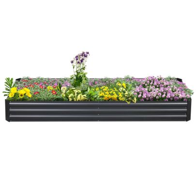 Outsunny Metal Raised Garden Bed Planter Box Outdoor Planters for Growing Flowers, Herbs, Grey, 241x90.5x30cm