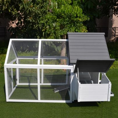 Wood Chicken Coop Pet Poultry Chicken House Backyard with Nesting Box Ramp Run