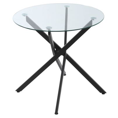  Round Side Table with Tempered Glass Top & Metal Legs Dining Living Room Black