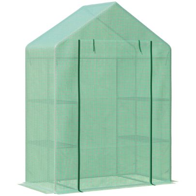 Outsunny Walk-In Greenhouse Portable Gardening Plant Grow House with 2 Tier Shelf, Roll-Up Zippered Door and PE Cover, 141 x 72 x 191 cm