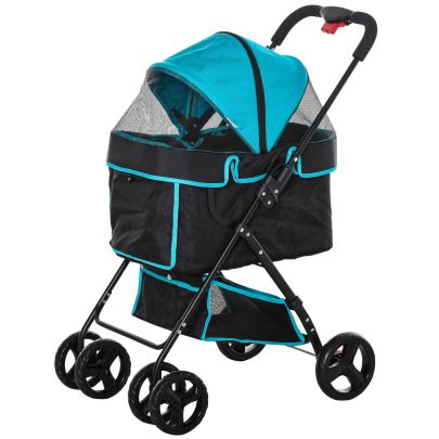  Pet Stroller Pushchair Foldable Carriage w/ Brake Basket Adjustable Canopy Removable Cloth