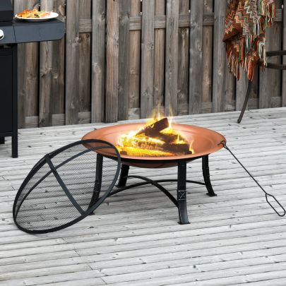  Steel Outdoor Patio Fire Pit Wood Log Burning Heater with Poker, Grate Backyard