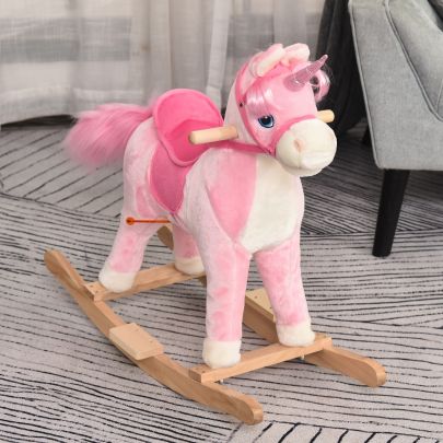   Kids Unicorn Plush Rocking Ride On w/ Sound Pink
