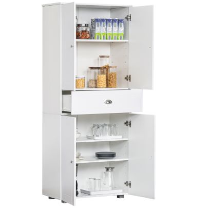  Modern Kitchen Pantry Cupboard Kitchen Storage Cabinet w/ Drawer and Shelves, 76.2W x 40D x 184Hcm