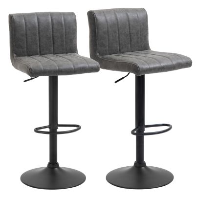  Barstools Set of 2 Adjustable Height Swivel PU Leather Counter Bar Chairs Grey