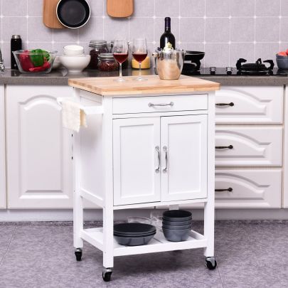  Kitchen Island Drawer Shelves Rolling Wheels Kitchen Cart-White/Oak