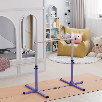 HOMCOM Steel Frame Adjustable Horizonal Gymnastics Bar For Kids Home Gym Training Purple