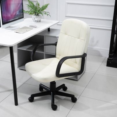 HOMCOM PU Leather Swivel Home Office Chair Cream