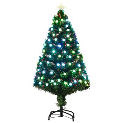 HOMCOM 4FT Pre-Lit Artificial Christmas Tree w/ Fibre Optic Led Light Xmas Decorations