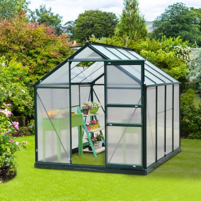  Portable Walk-In Greenhouse, 190Lx252Wx201H cm, Aluminum-Dark Green Frame 
