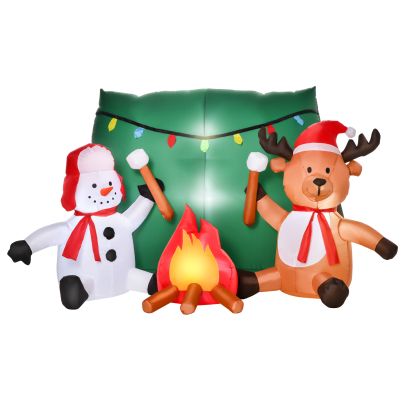 HOMCOM 3.5FT Christmas Inflatable Snowman with Deer Outdoor Home Garden Decoration