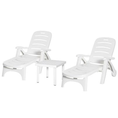 Outsunny 3pcs Garden Furniture Set Outdoor Furniture Set Dining Table, 2 Lounge Chairs and 1 Garden Side Table White