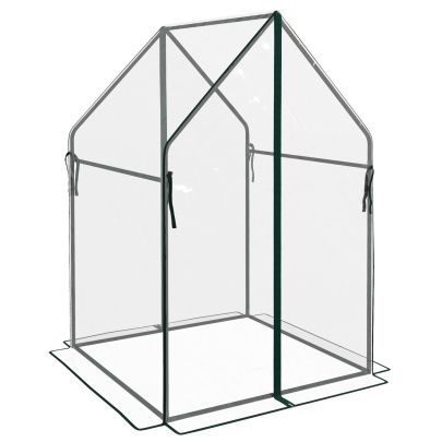 Outsunny Mini Greenhouse, Garden Tomato Growhouse with 2 Zipped Doors, Portable Indoor Outdoor Green House, 90 x 90 x 145cm, Clear