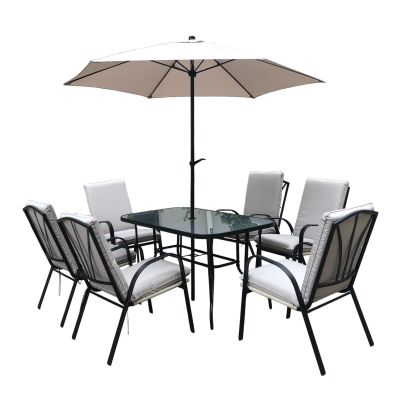 Amalfi Aluminium 6 Seater Dining Set With Rectangle Table In Black