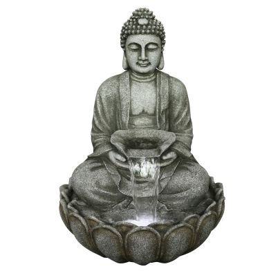 Aqua Creations Solar  Grey Sitting Buddha Oriental Water Feature