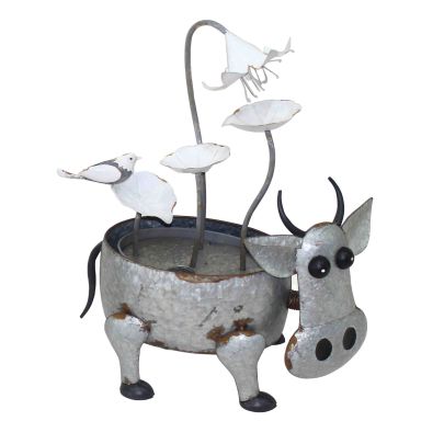 Aqua Creations Metal Cow with Flowers Modern Metal Water Feature
