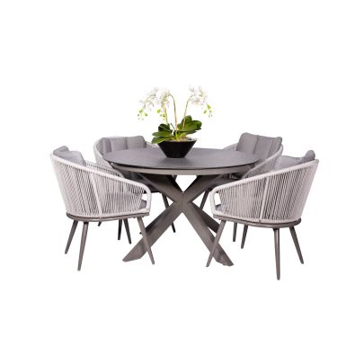 Aspen Aluminium Rope 4 Seater Dining Set With Round Table In Grey