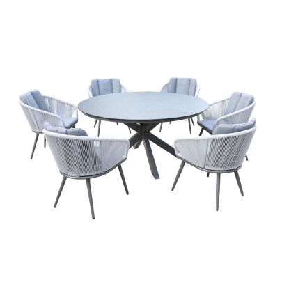 Aspen Aluminium Rope 6 Seater Dining Set With Round Table In Grey