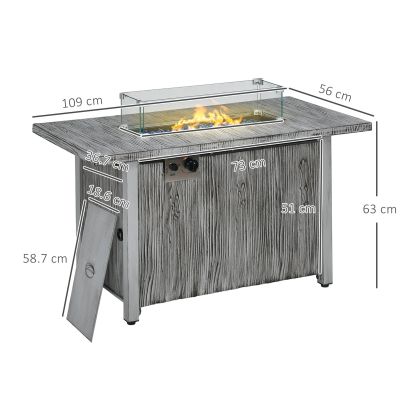 Outsunny 50,000 BTU Gas Fire Pit Table with Cover and Glass Screen Grey