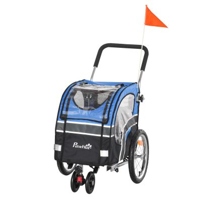  2-in-1 Dog Bike Trailer Pet Stroller Carrier Pushchair Reflector Flag 130x58x94cm