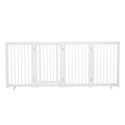  Wooden Freestanding Pet Gate 4 Panels 91cm Foldable Dog Fence w/ Support Feet