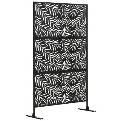 Outsunny Outdoor Privacy Screen with Stand and Ground Stakes, 6.5FT Metal Outdoor Divider, Decorative Privacy Panel for Garden Willow Branch Style