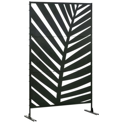 Outsunny Privacy Screen with Stand and Ground Stakes, 6.5FT Metal Outdoor Divider, Decorative Privacy Panel for Garden Patio Pool Hot Tub