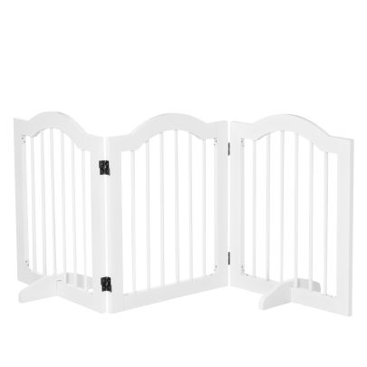  3 Panels Dog Gate w/ Support Feet Fence Safety Barrier Freestanding Wood White